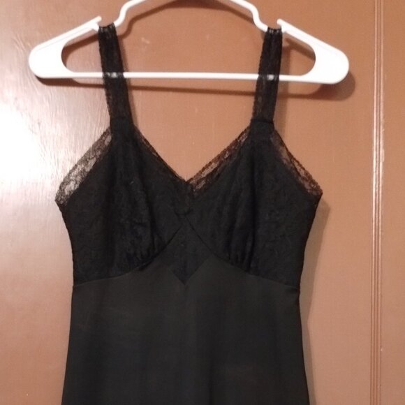 BLACK Vintage Luxite by Holeproof Nylon Slip Lace BODICE Size 34 Slip Dress-READ - Picture 1 of 11